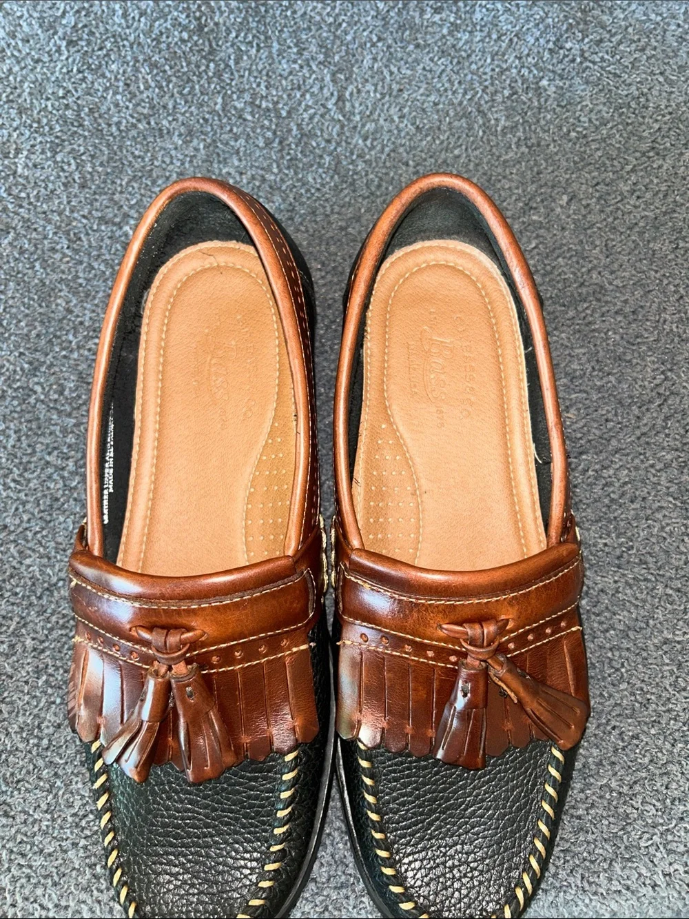 G.H. Bass & Co. Black and Brown Tassel Kiltie Loafers